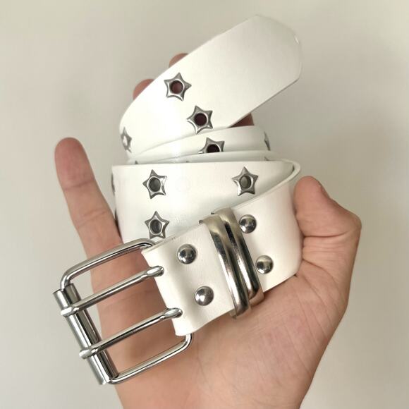 Y2K White Silver Star Studded Belt – Goth Emo Skater Style, Unisex, Brand New - Picture 2 of 9